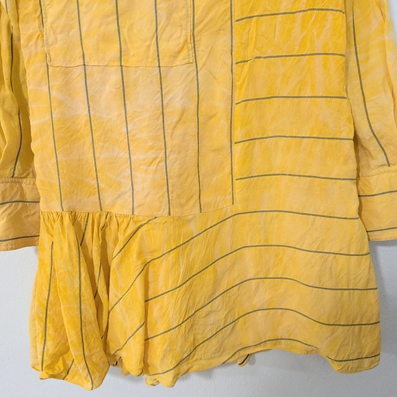 3.1 Phillip Lim Striped Tunic Dress Shirt Pleated Tiered Long Sleeve Yellow 4 - Picture 7 of 15